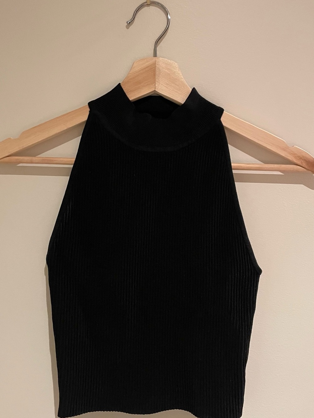Babaton Black Ribbed Mock Neck Tank
